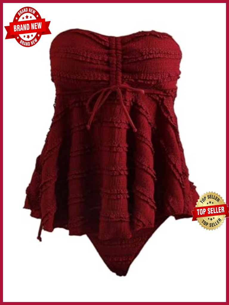 2 Piece Bandeau Tankini Swimsuit With Ruffle Babydoll Top And Panty